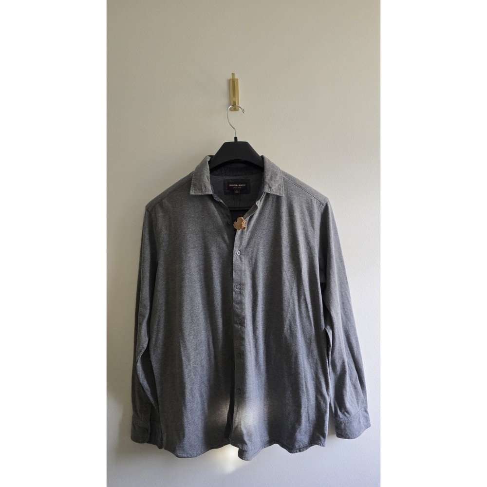 Johnston & Murphy Knit ButtonUp Shirt Mens L Gray Long Sleeve Casual Comfort